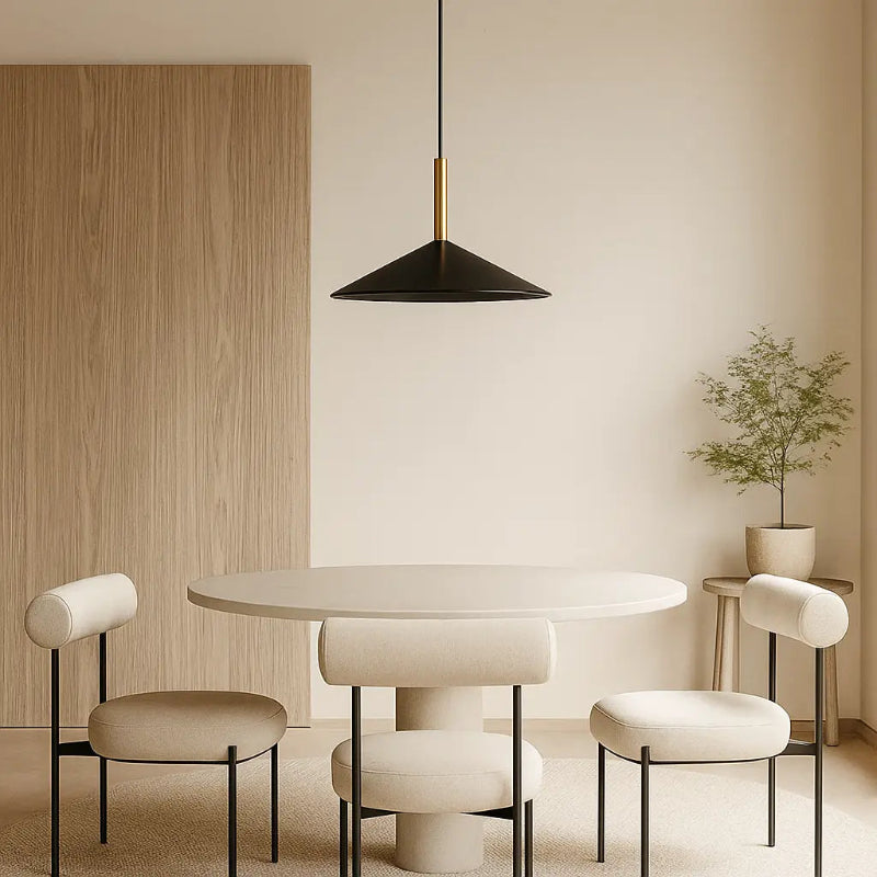 Hanging lamp over dining table.